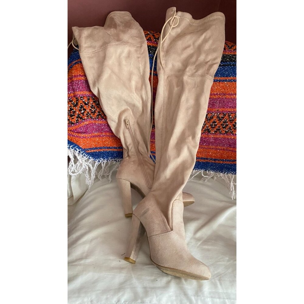 Forever 21 faux ultra suede thigh high boots in pale pink Size 6